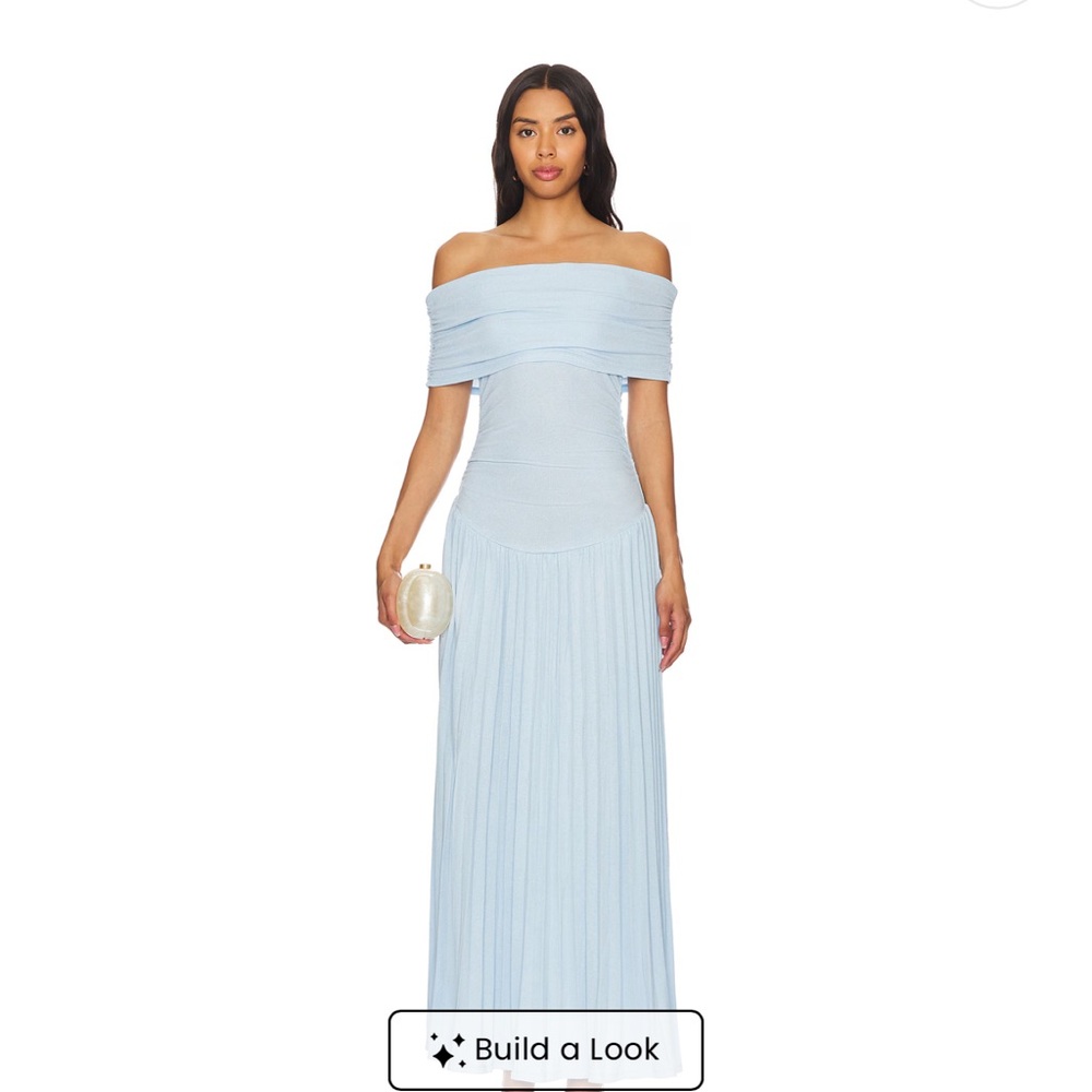 Lioness Strapless Light Blue Pleated Maxi Dress